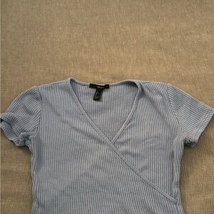 Hollister Light Blue Ribbed V-Neck Blouse